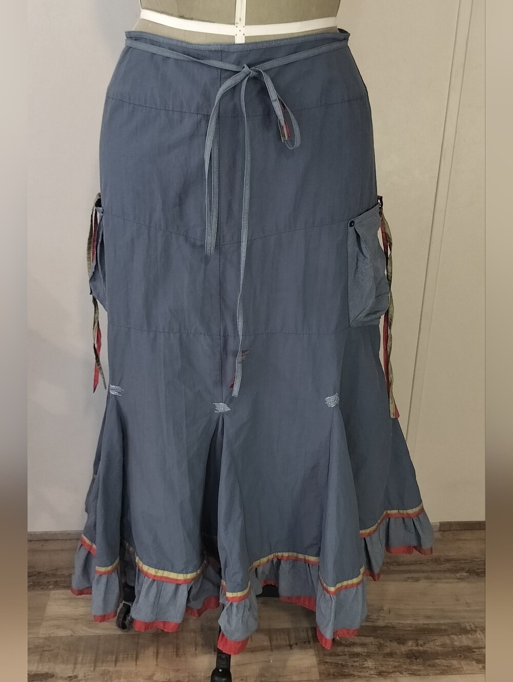 Women's Maxi Skirt in Slate Blue with Tie Waist